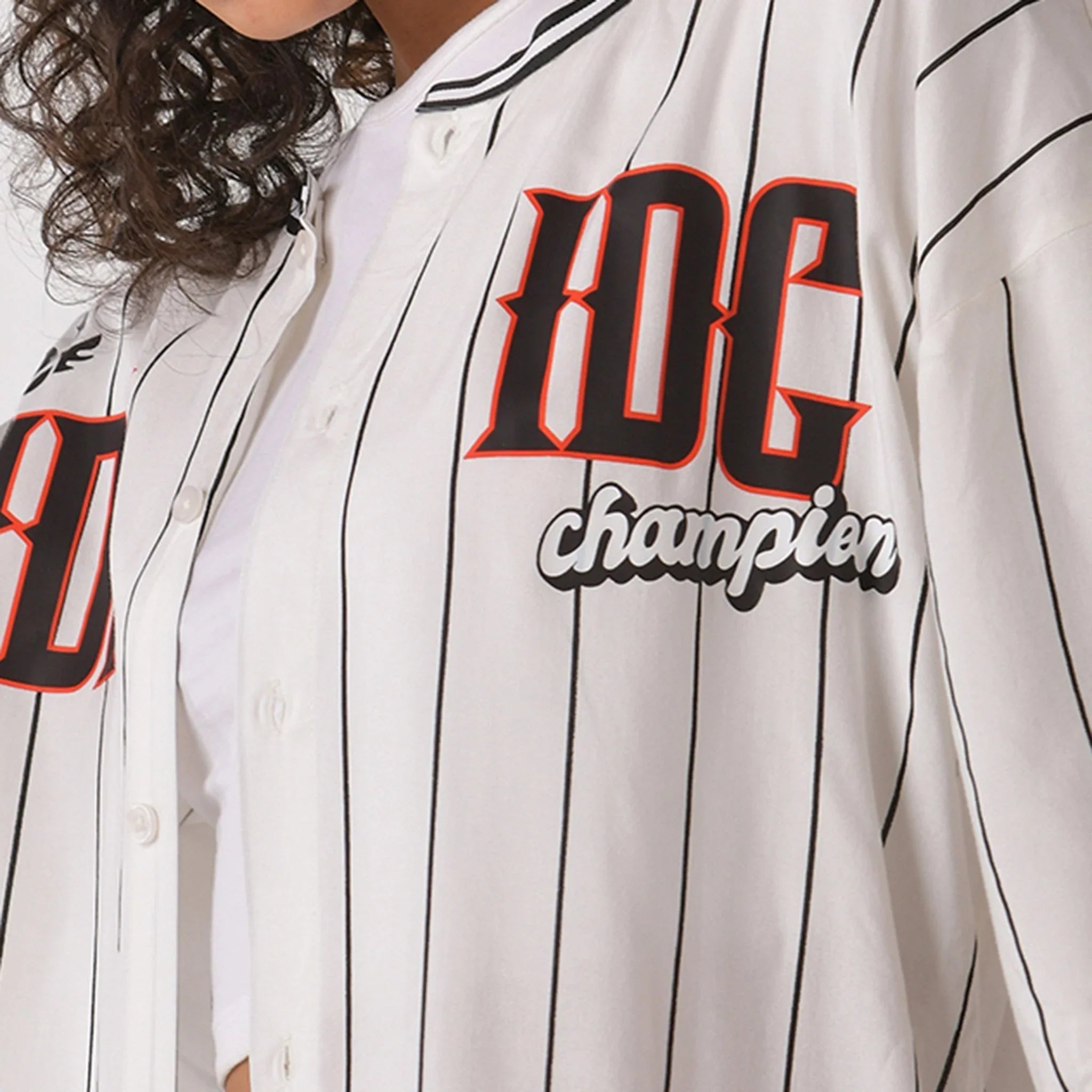 White Striped Baseball Shirt for Women - Main Image