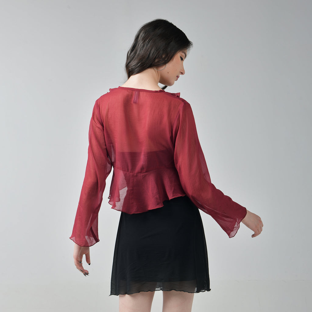 Wine Ruffle Shrug - I Z F