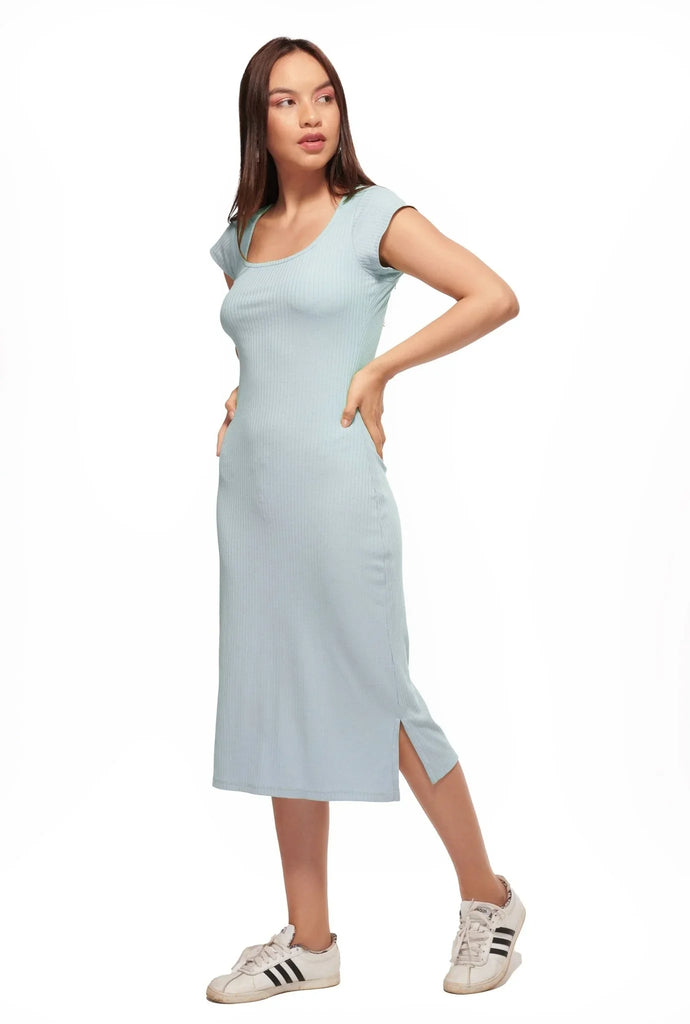 Wine Short Sleeve Midi Dress with Side Slits - I Z F