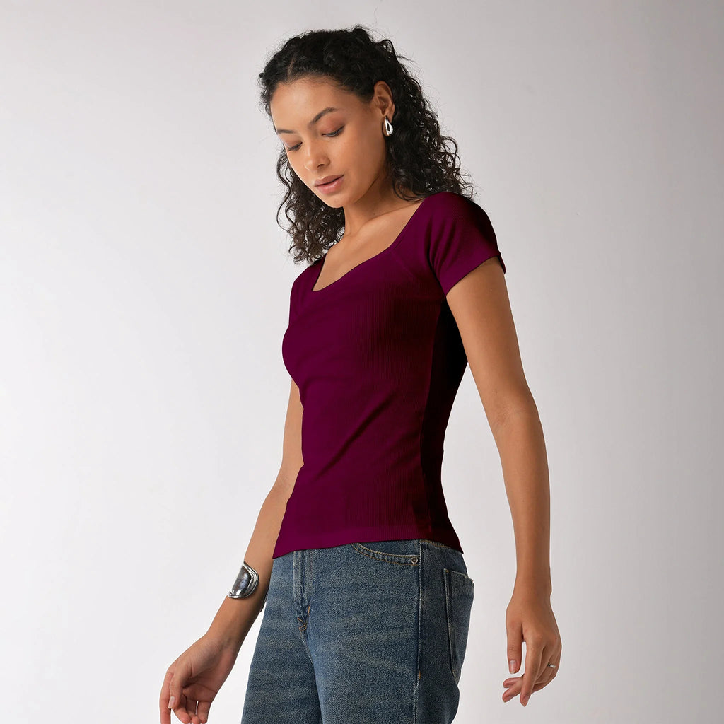 Wine Square Neck Top - I Z F