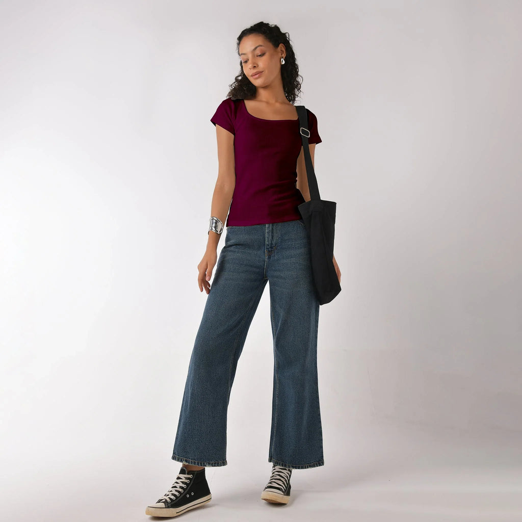 Wine Square Neck Top - I Z F