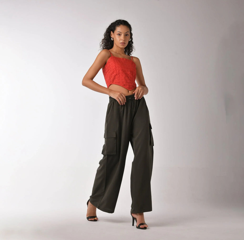 Women's olive baggy air High - Waisted Cargo Pants - I Z F