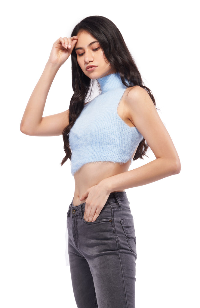 Blue Full Back Cut-out Winter Top