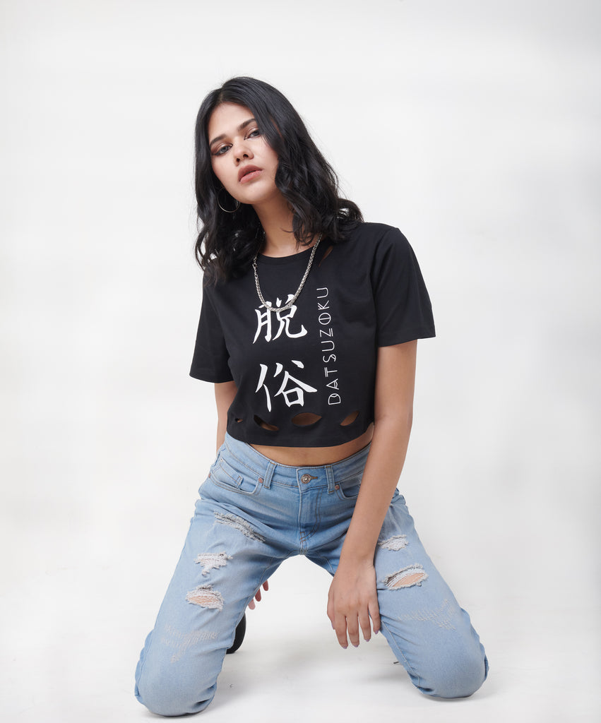 Ripped Graphic Crop Tee